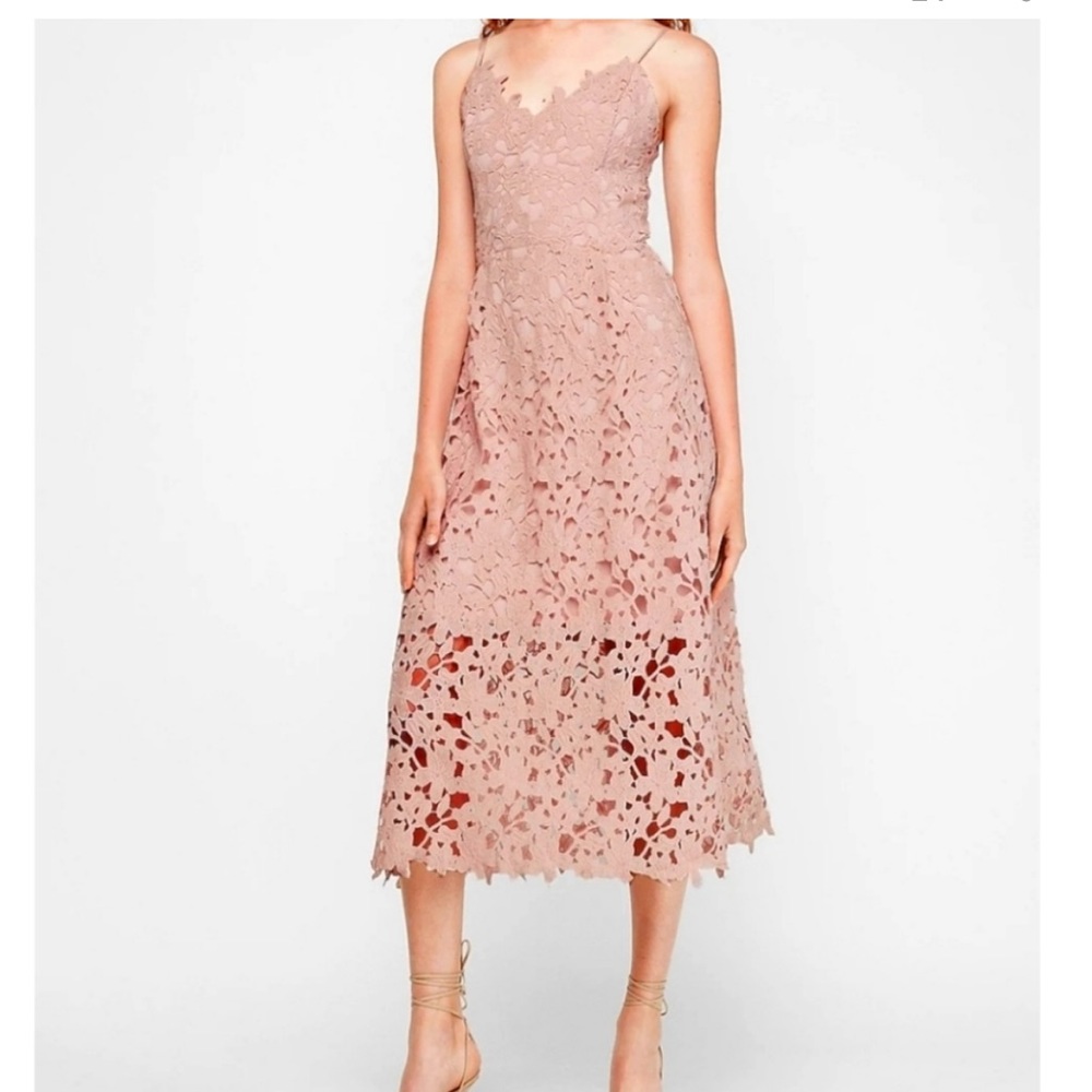 Express Truffle Pink Floral Lace Midi Dress